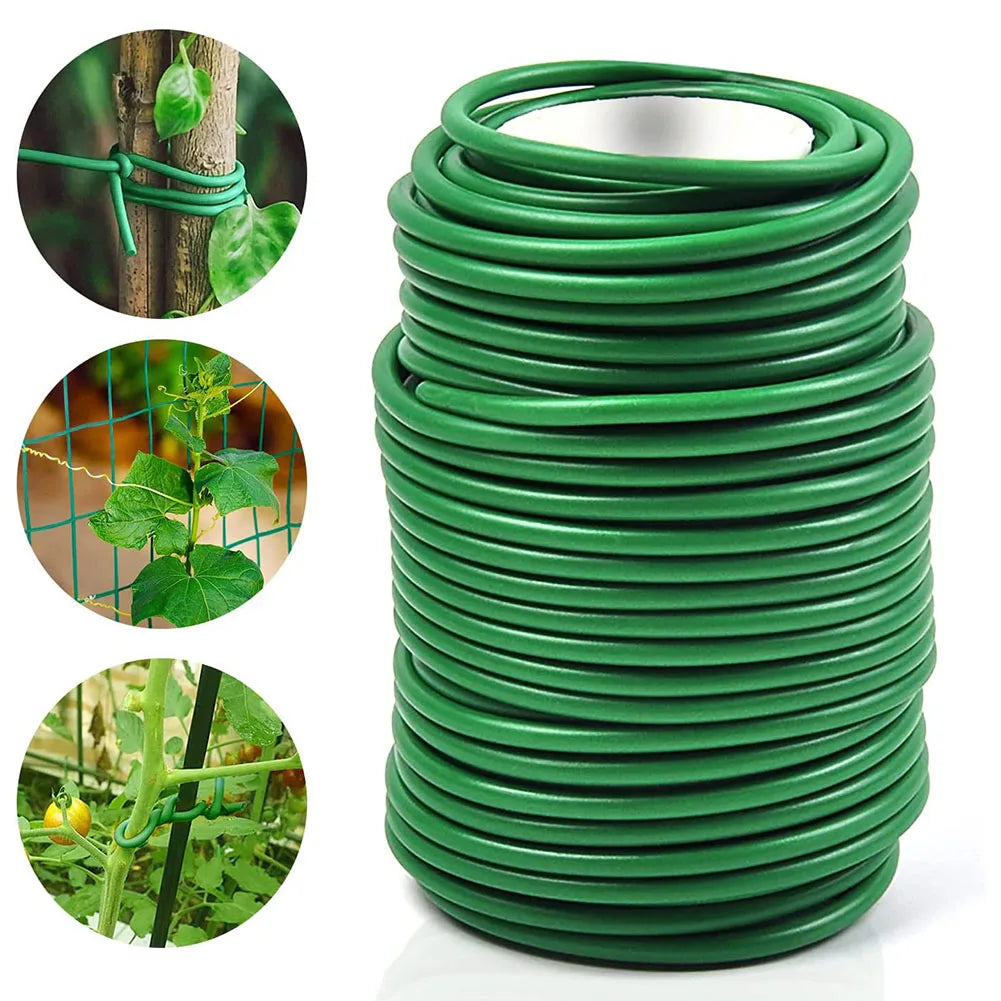 8M/10M Gardening Cable Ties Plant Twine Green Flexible Bendy Garden Support Wire Cable Tie Reusable Rubber Coated Steel Wire