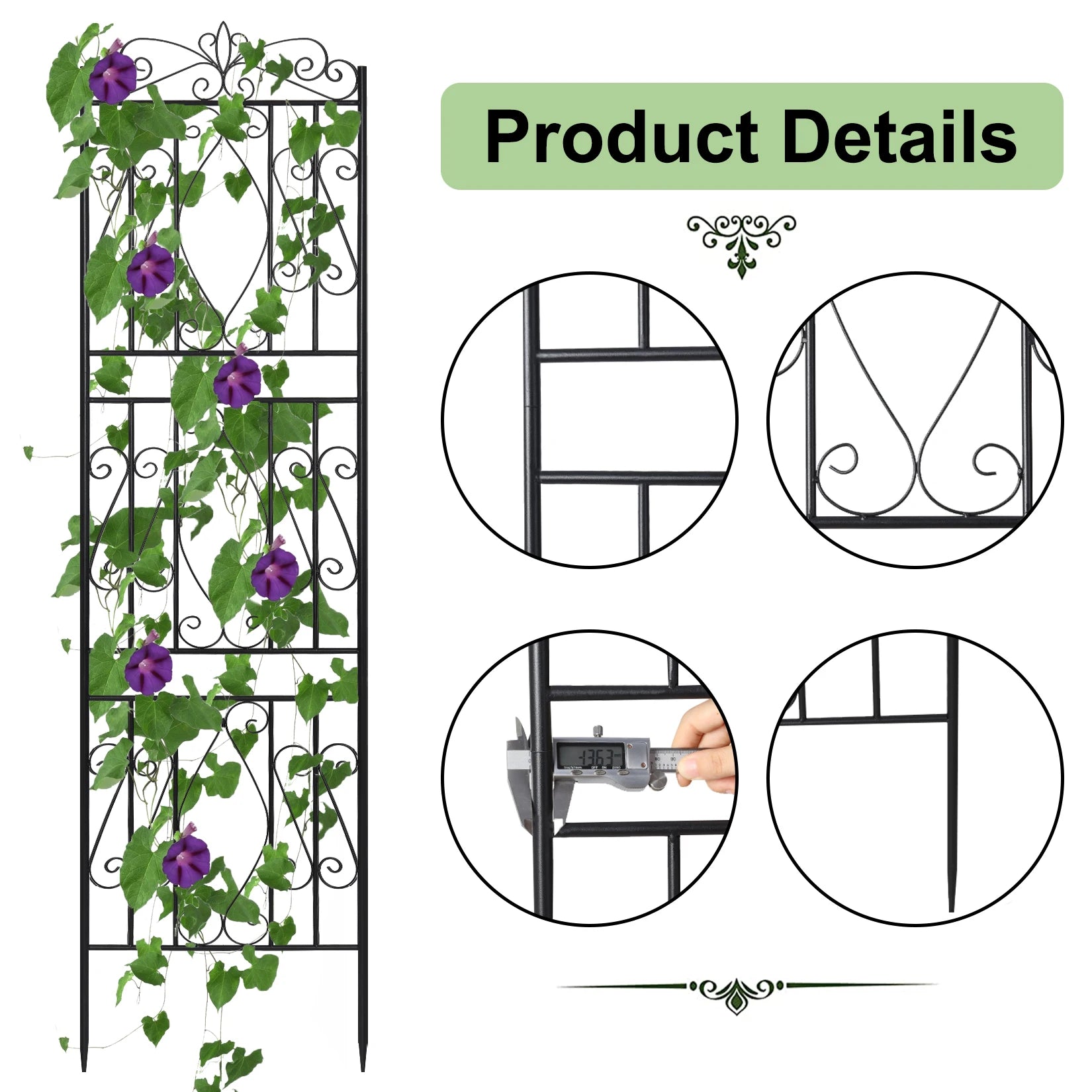 2Pcs Rustproof Tall Garden Trellis for Climbing Plants Metal Plant Support Fence