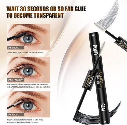 Lash Bond and Seal, Cluster Eyelash Glue for Individual Cluster DIY Eyelash Extensions,Strong Hold Waterproof Cluster Lash Glue 5ML+5ML Latex-Free Long Lasting for Sensitive Eyes(Black)