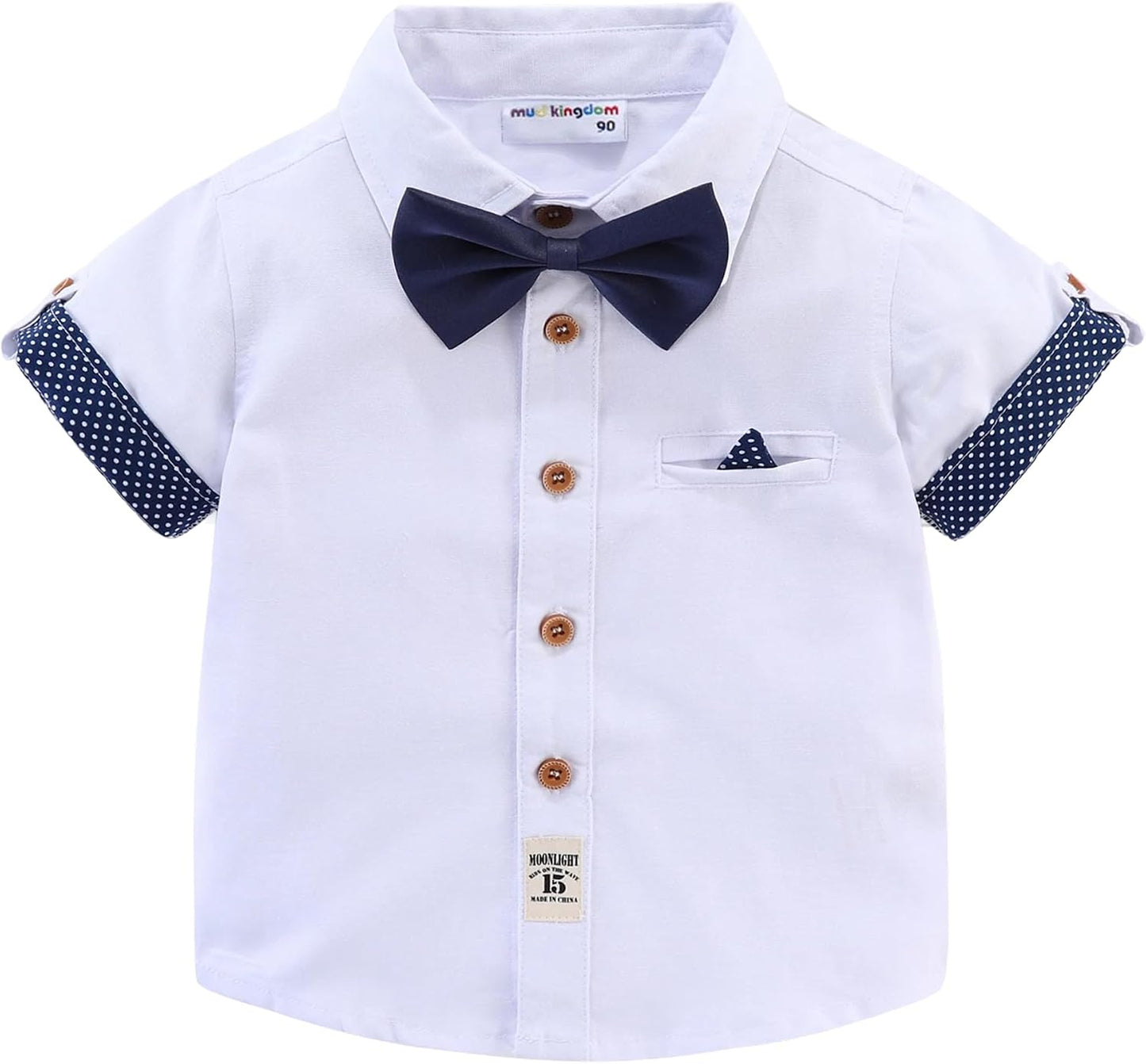 Boys Dress Shirt with Adjustable Bow Tie Short Sleeve Shirts Collared Tops