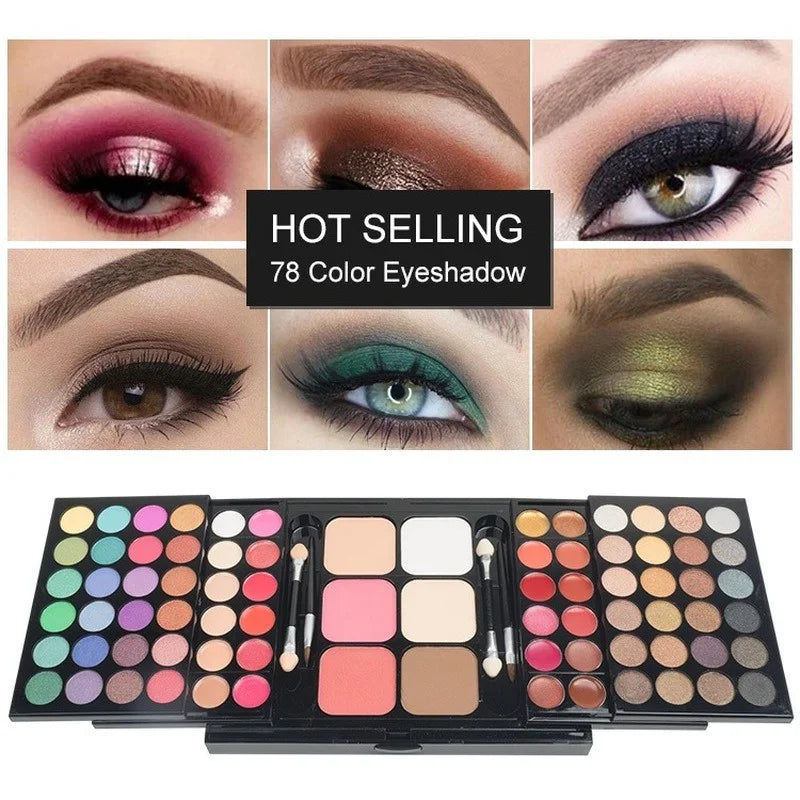 40/74/78 Colors Glitter Eyeshadow Palette Matte Waterproof Long Lasting Pressed Powder Cosmetics Kit Fashion Women Makeup Tools