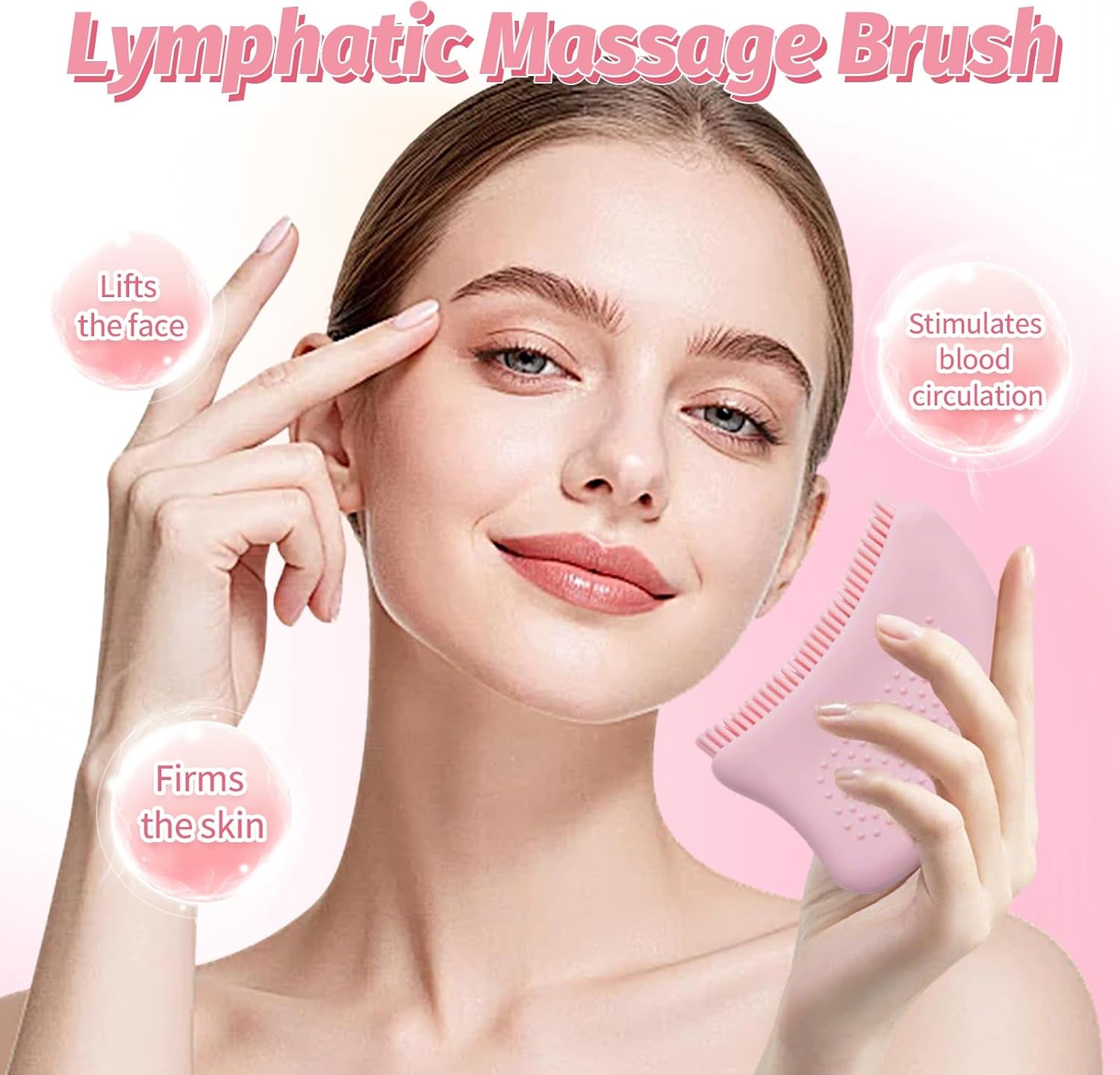 Lymphatic Drainage Brush for Face, Soft Silicone Facial Cleansing Brush for Gentle Dry Brushing & Massage, Handheld Face Scrubber for Sensitive, Delicate & Dry Skin, Skincare Tool for Women
