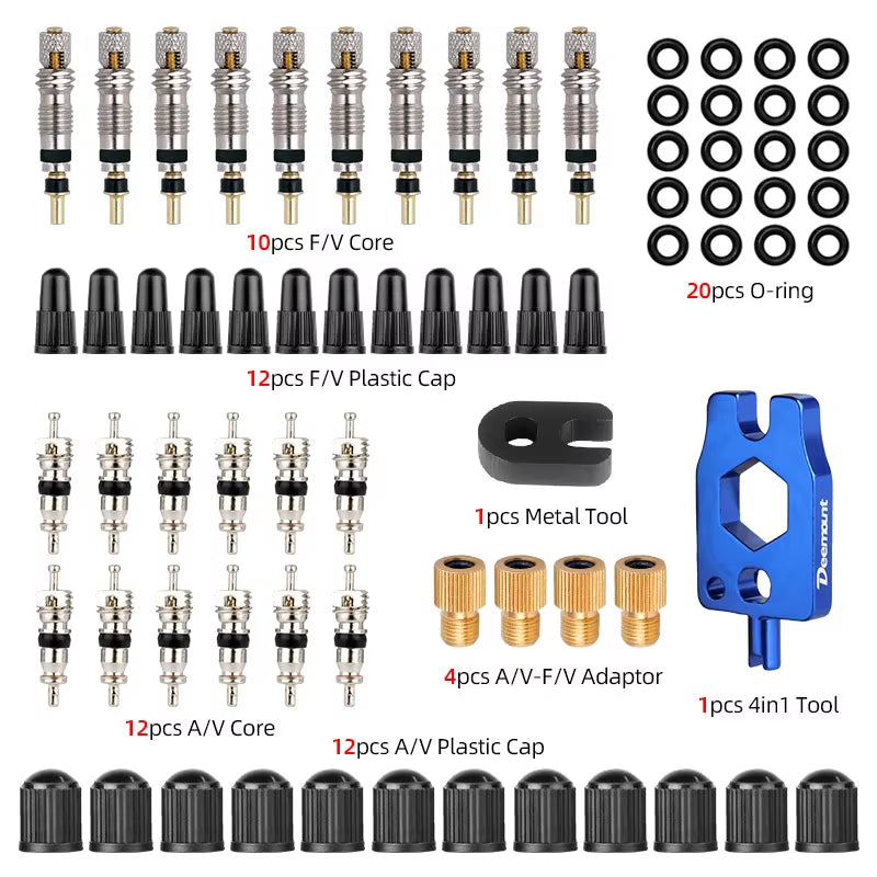 Presta Valve Core Brass FV Nozzle Replacement MTB Road Bike Tubeless Service Parts Alloy Remover Tool O-Ring Optional