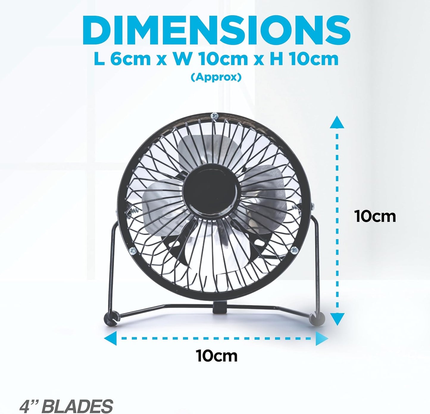4 Inch USB Desk Fan, Mini Portable Personal Cooling Fan with Single Speed for Office, Laptop & Travel Use, Black (SUSBBLKWFAN1PKB4)