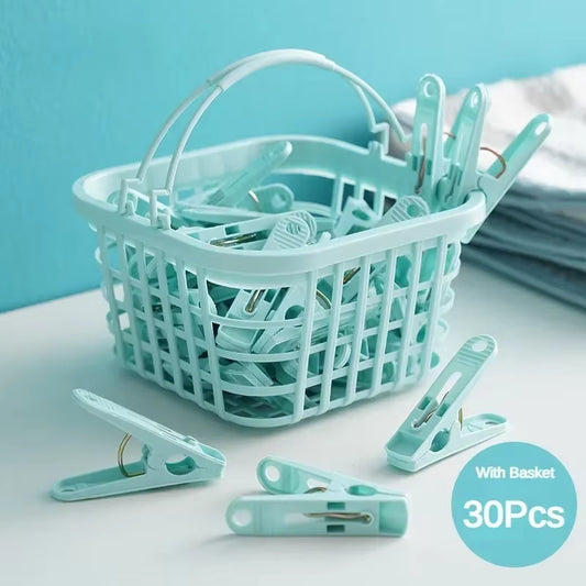30Pcs Plastic Clothes Pegs Laundry Clothespin Clothes Pins Storage Organizer Quilt Towel Clips Spring with Basket Cabides Hanger
