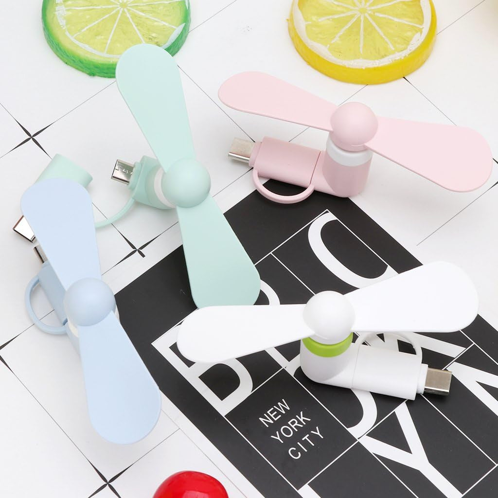 Type C Portable 2 in 1 Cooler Handheld Cooling Mini USB Fan for Android Micro USB Phones, Green