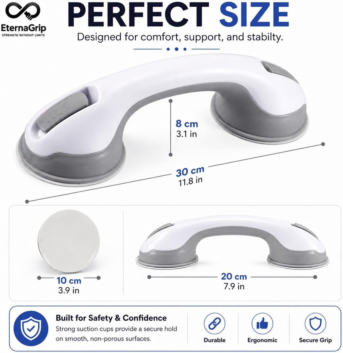 Eternagrip Suction Grab Rails for Bathroom – Shower Handle for Elderly, Strong Locking Suction Shower Grab Rail, Bathroom Safety Hand Rail, Portable Bath Handle for Shower & Bathroom Support