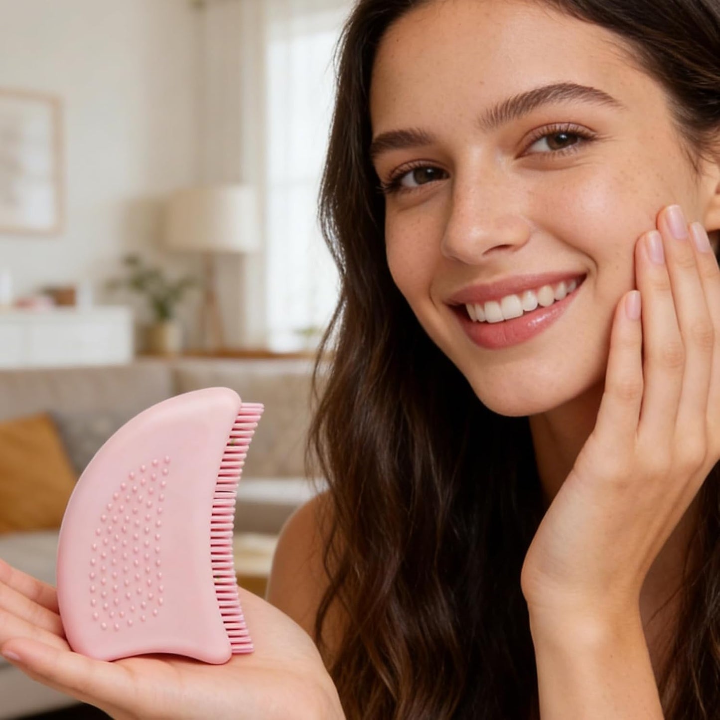 Lymphatic Drainage Brush for Face, Soft Silicone Facial Cleansing Brush for Gentle Dry Brushing & Massage, Handheld Face Scrubber for Sensitive, Delicate & Dry Skin, Skincare Tool for Women