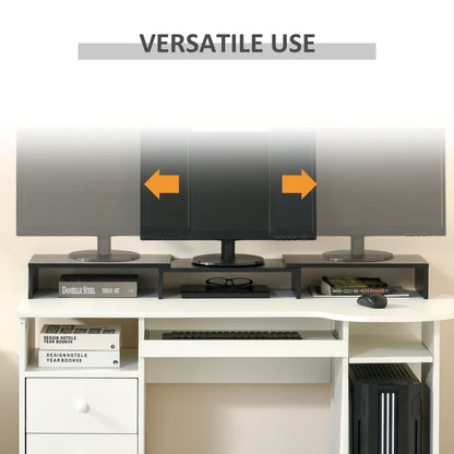 Dual Monitor Stand Riser W/ 3 Shelves Adjustable Length and Angle Screen Stand