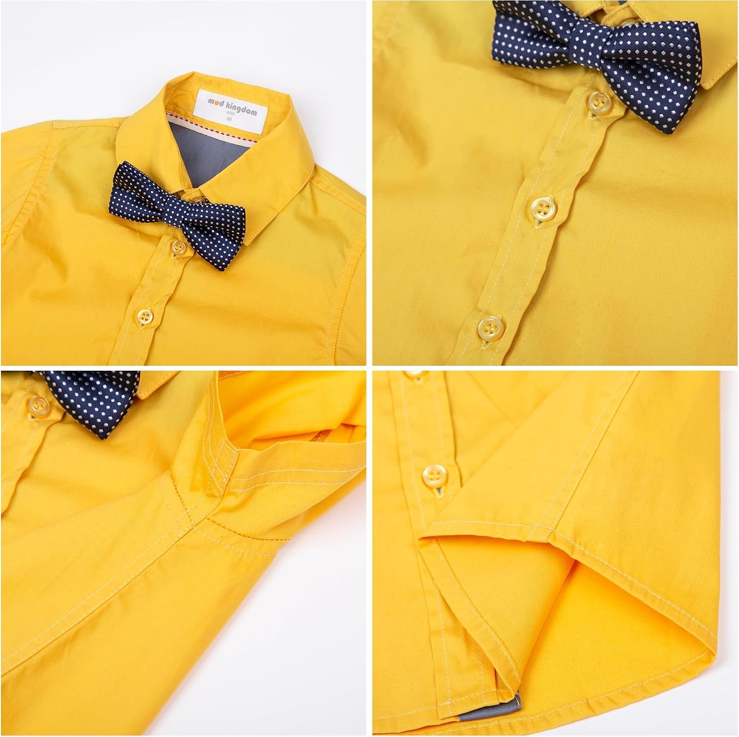 Boys Dress Shirt with Adjustable Bow Tie Short Sleeve Shirts Collared Tops