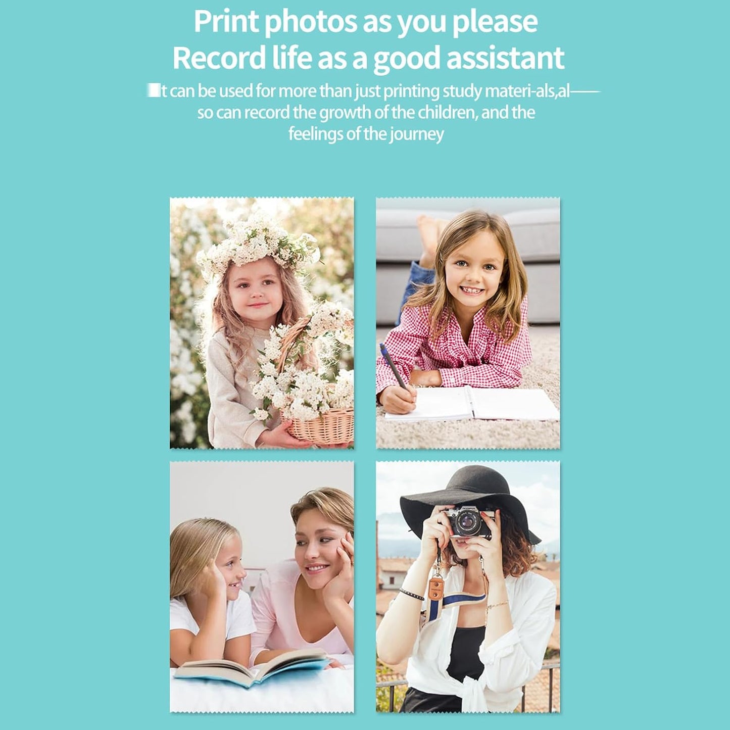 Thermal Mini Printer, Portable Inkless BT 4.0 Wireless Pocket Handheld Photo Printer, with USB Cable, for Office Home Students Children
