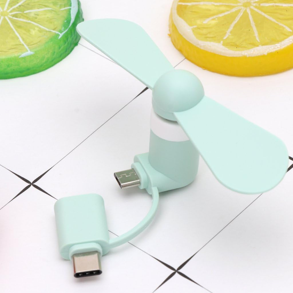 Type C Portable 2 in 1 Cooler Handheld Cooling Mini USB Fan for Android Micro USB Phones, Green