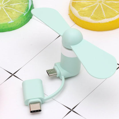 Type C Portable 2 in 1 Cooler Handheld Cooling Mini USB Fan for Android Micro USB Phones, Green