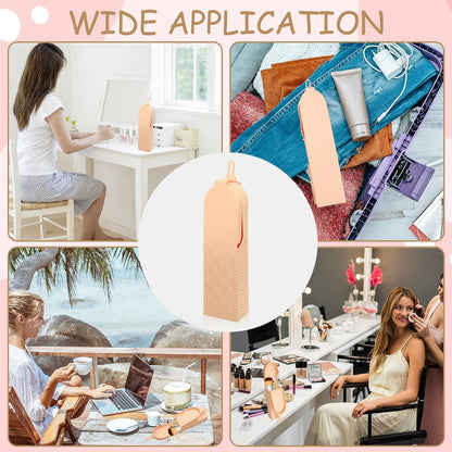 Travel Makeup Brush Holder Organizer, Silicone Makeup Brush Holder Makeup Brush Bag Case Organizer, Wide Opening Anti-Fall Cosmetic Brush Holder for Women, Travel Essentials for Women (Apricot)