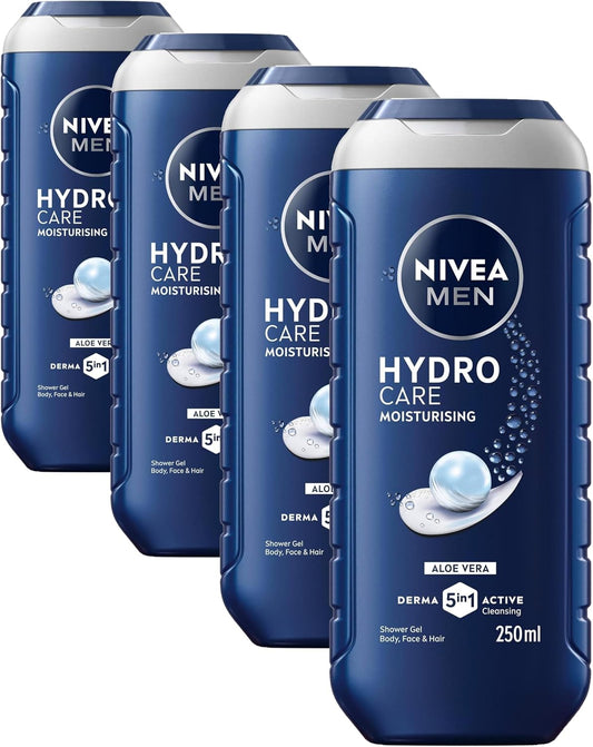 Protect & Care Shower Gel (250 Ml), Moisturising 3-In-1 Body Wash for Men with Aloe Vera, Energising  Shower Gel (Pack of 4)