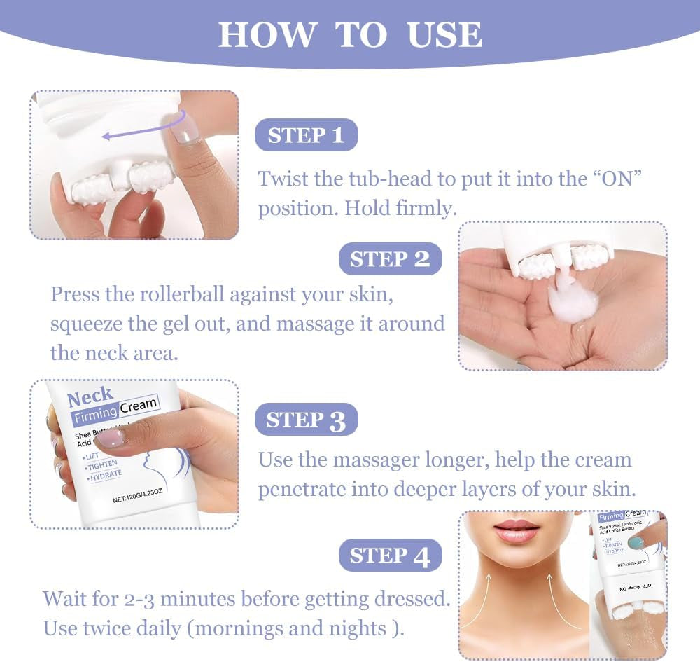 ® Neck Firming Cream,Neck Collagen Cream with Massage Roller – Tightens, Lifts & Smooths Wrinkles for Loose Skin – Anti-Aging Neck Cream for Women