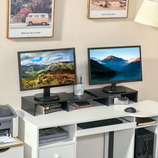 Dual Monitor Stand Riser W/ 3 Shelves Adjustable Length and Angle Screen Stand