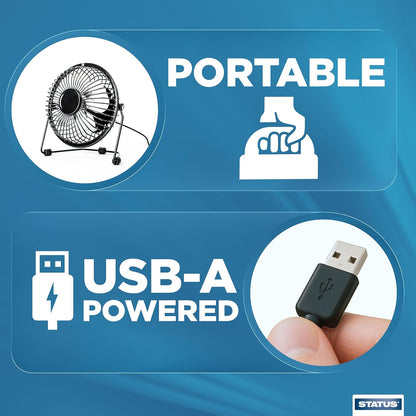 4 Inch USB Desk Fan, Mini Portable Personal Cooling Fan with Single Speed for Office, Laptop & Travel Use, Black (SUSBBLKWFAN1PKB4)